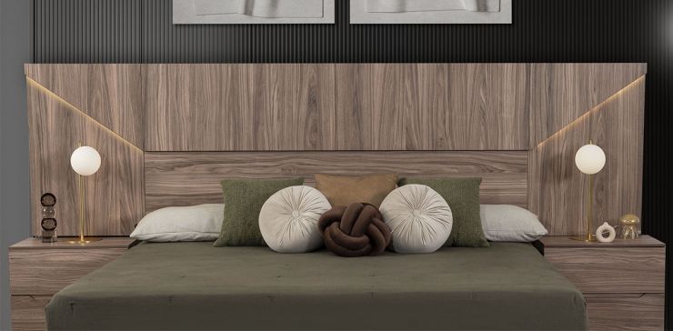 Cabecera Con Luz King Size Eslovenia Café Nogal