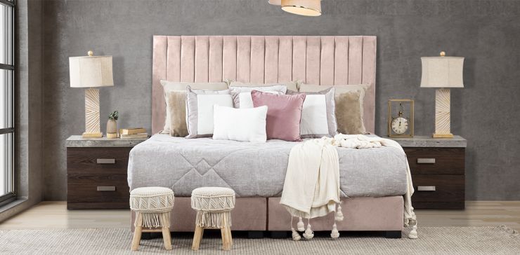 Cabecera King Size Terciopelo Megan Palo De Rosa 