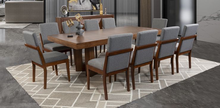 Comedor Rectangular 240 Cm Creta Gris Charcoal 9 Piezas