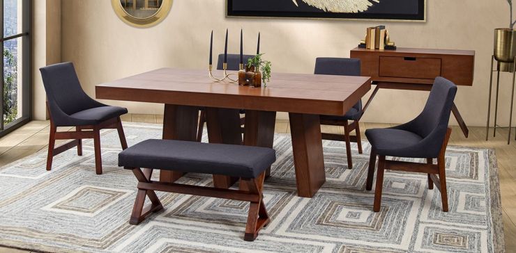 Comedor Odette 180 cm con 4 Silla y Banca Gris