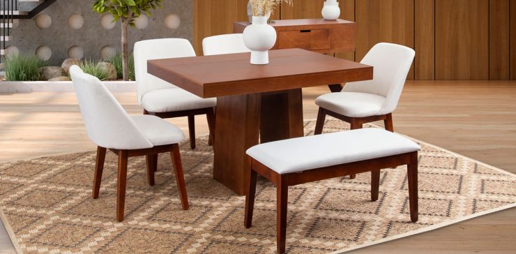 Comedor Odette PL con Sillas y Banca Olaf Arena 6 Piezas
