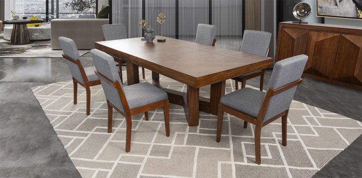 Comedor Rectangular Creta con Sillas Gris Charcoal 240 cm