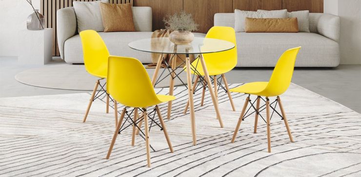 Comedor Redondo con sillas Atlas Amarillo 5 Piezas