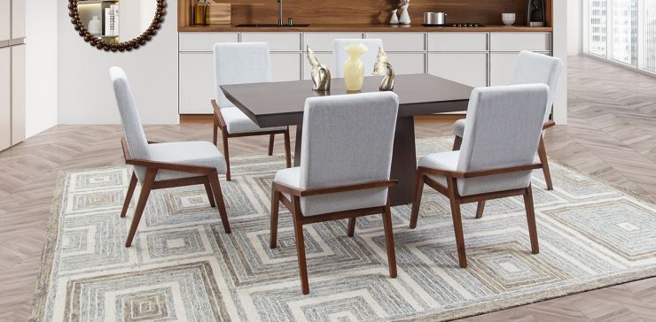 Comedor 160 Cm Montreal Con Sillas Praga Mix Gris 7 Piezas