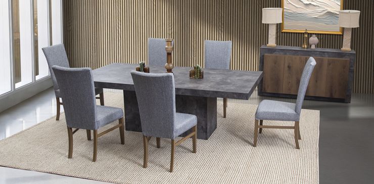 Comedor Rectangular Stone 240 cm con Sillas Mix Crudo Jaspe