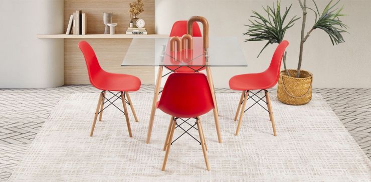 Comedor Cuadrado con Sillas Atlas Rojo 5 Piezas