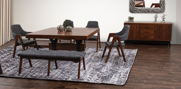 Comedor Cuadrado Estocolmo con 4 Sillas y Banca Gris