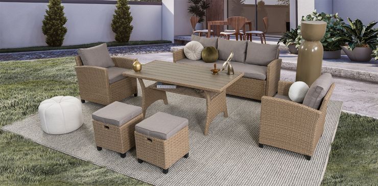 Comedor De Jardín Set Albany Gris/Café Rattan