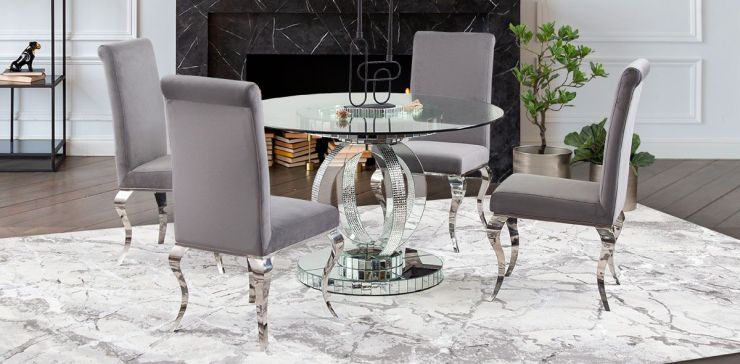 Comedor Redondo Genesis con Sillas Elenor Gris 5 Piezas