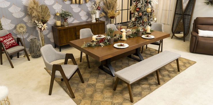 Comedor Rectangular 240 X 120 Cm Estocolmo Con Sillas Y Banca Beige 6 Piezas