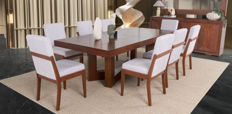 Comedor Rectangular 240 Cm Creta Blanco Winter 9 Piezas