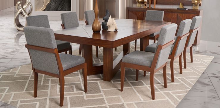 Comedor Rectangular 240 Cm Creta Gris Charcoal 9 Piezas