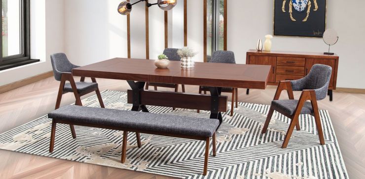 Comedor Estocolmo con Sillas y Banca Gris 6 Piezas