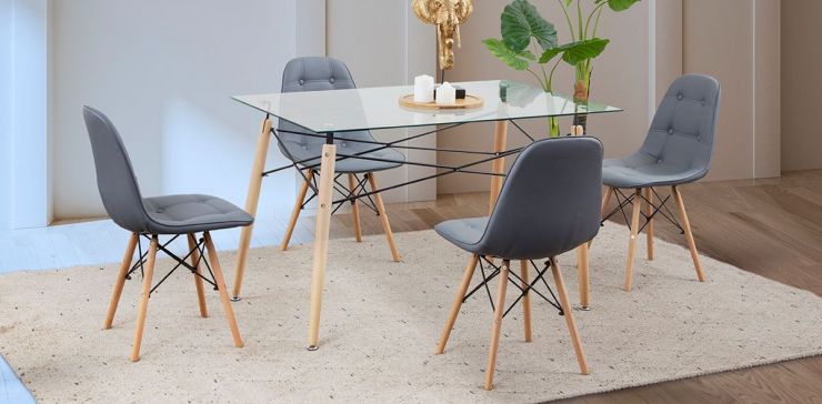 Comedor Rectangular Atlas PL con Sillas Angun Gris