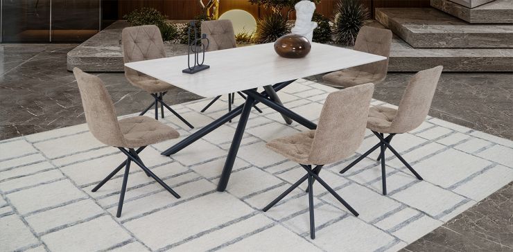 Comedor 180 X 100 Cm Traver Beige 7 Piezas
