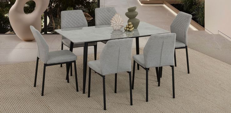 Comedor 140 X 80 Cm Arista Gris Claro 7 Piezas