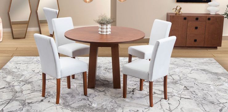 Comedor Redondo 120 Cm Berlian Con Sillas Kopi Beige 5 Piezas