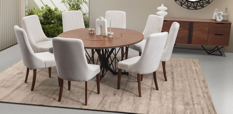 Comedor Redondo Piastri Beige 7 Piezas