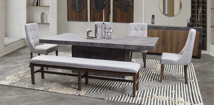 Comedor Rectangular Stone con 4 Sillas y Banca