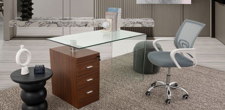 Escritorio Barton Cristal Curvo con Cajones