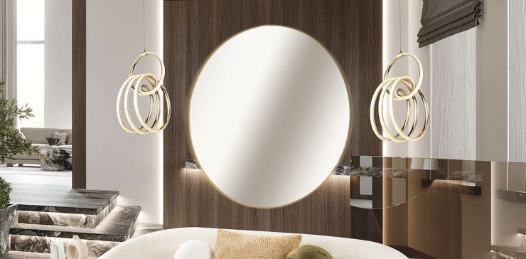 Espejo Decorativo De Cristal Con Luz Moon Plata