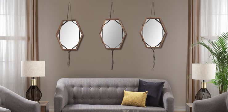 Espejo Decorativo Nakai Tríptico Parota 