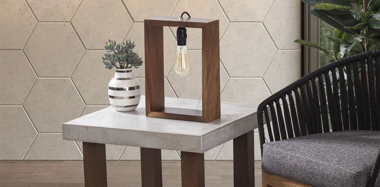 Lámpara De Mesa con Foco Decorativo Cuadra Parota