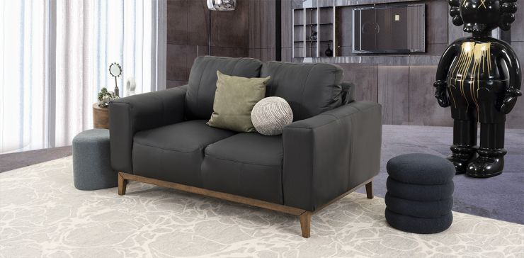 Sofá 2 Plazas Piel Littio Negro