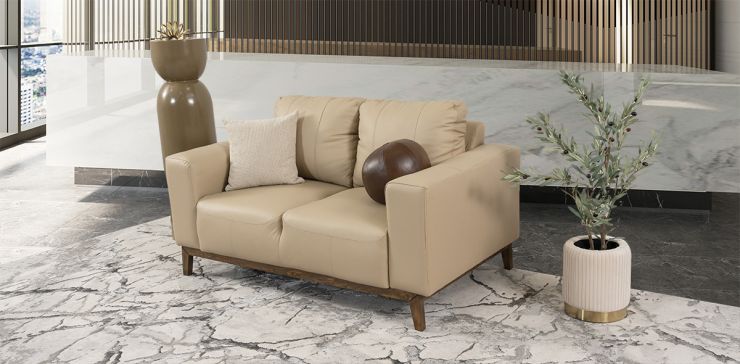 Sofá 2 Plazas Piel Littio Beige