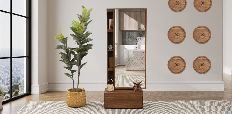 Espejo Vertical con Cajón Marbella Parota