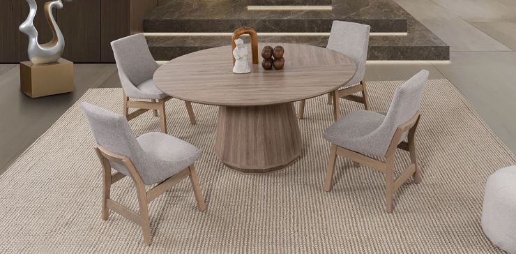 Comedor Redondo Casa Anahí Meridiani Con Sillas Odette JP Beige 7 Piezas