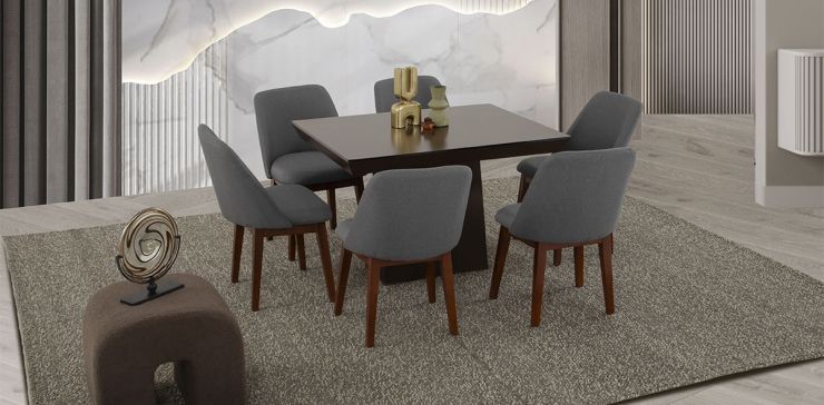 Comedor 120 Cm Montreal Con Sillas Olaf PL Gris 5 Piezas