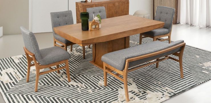 Comedor Margot con Sillas y Banca Invictus Gris 6 Piezas