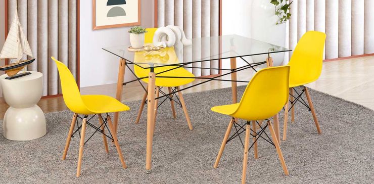 Comedor Rectangular con Sillas Atlas Amarillo 5 Piezas