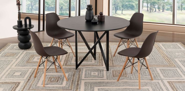 Comedor Redondo Nápoles Negro Con Sillas Atlas Café 5 Piezas