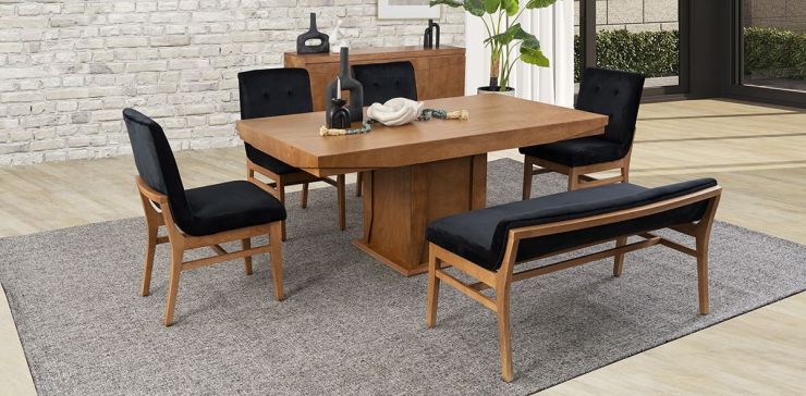 Comedor Margot con Sillas y Banca Invictus Negro 6 Piezas