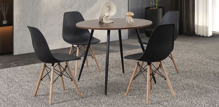 Comedor Marla Redondo con Sillas Atlas PL Negro 5 Piezas