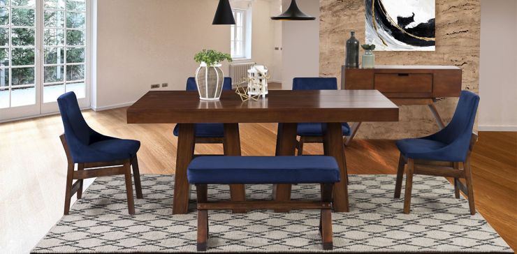 Comedor Odette con Sillas y Banca Azul Marino Verona