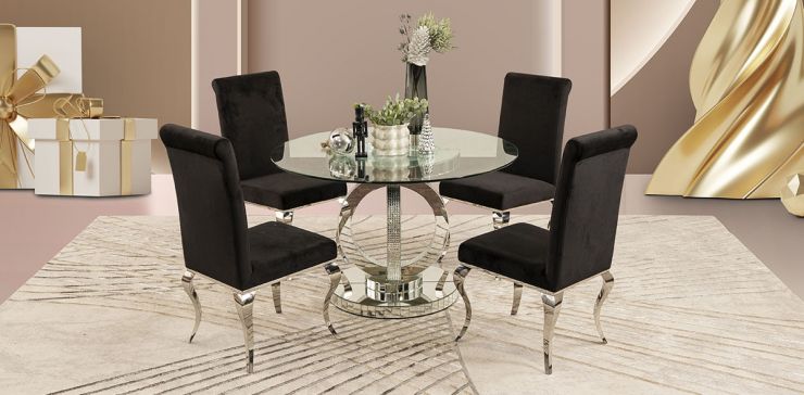 Comedor Redondo Genesis con Sillas Elenor Negro 5 Piezas