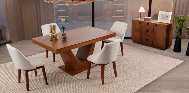 Comedor Volta Nogal con Sillas Olaf Arena 5 Piezas