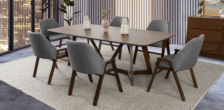 Comedor Rectangular Valenza Gris 7 Piezas