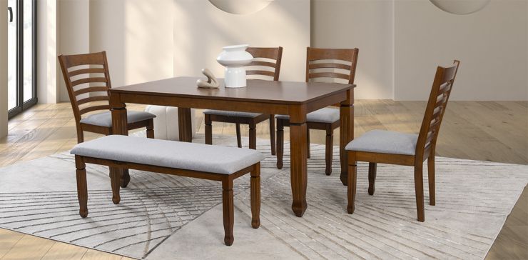 Comedor Rectangular 160 X 90 Cm Borja Café 6 Piezas