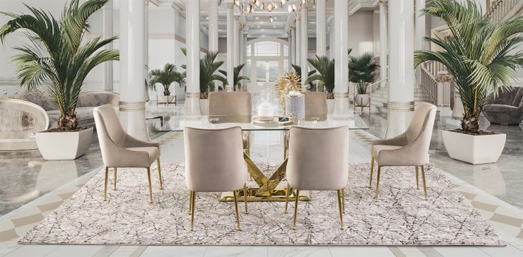 Comedor Royal Gold LV con Sillas Beige
