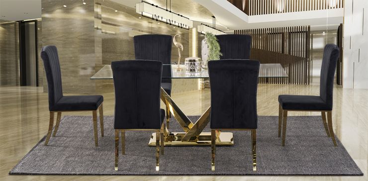 Comedor Royal Gold LV con Sillas Negro