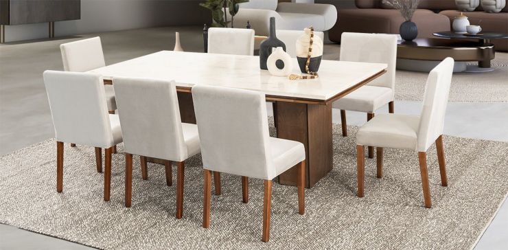 Comedor Rectangular De Mármol 210 Cm Alessia Beige 7 Piezas