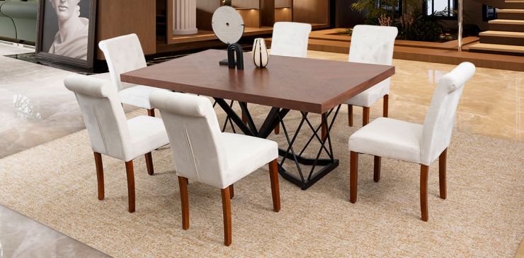 Comedor Rectangular 180 Cm Piastri Con Sillas Kara Beige 7 Piezas