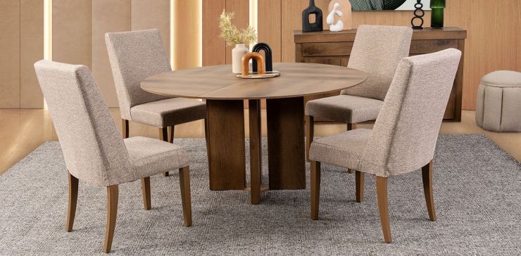 Comedor Redondo 150 Cm Anka Con Sillas Anka Mix Café 5 Piezas