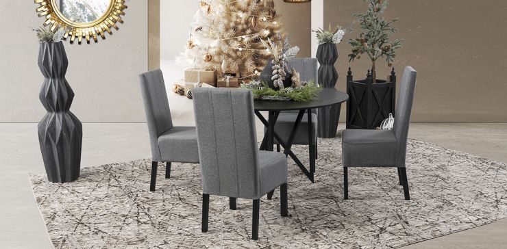 Comedor Redondo Nápoles Negro 5 Piezas