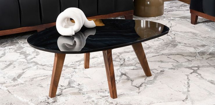 Mesa De Centro Cuarzo Golden Negro Mediana