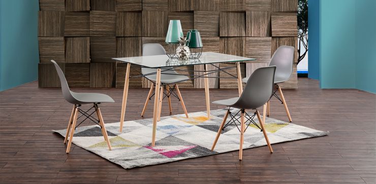 Comedor Rectangular con Sillas Atlas Gris 5 Piezas